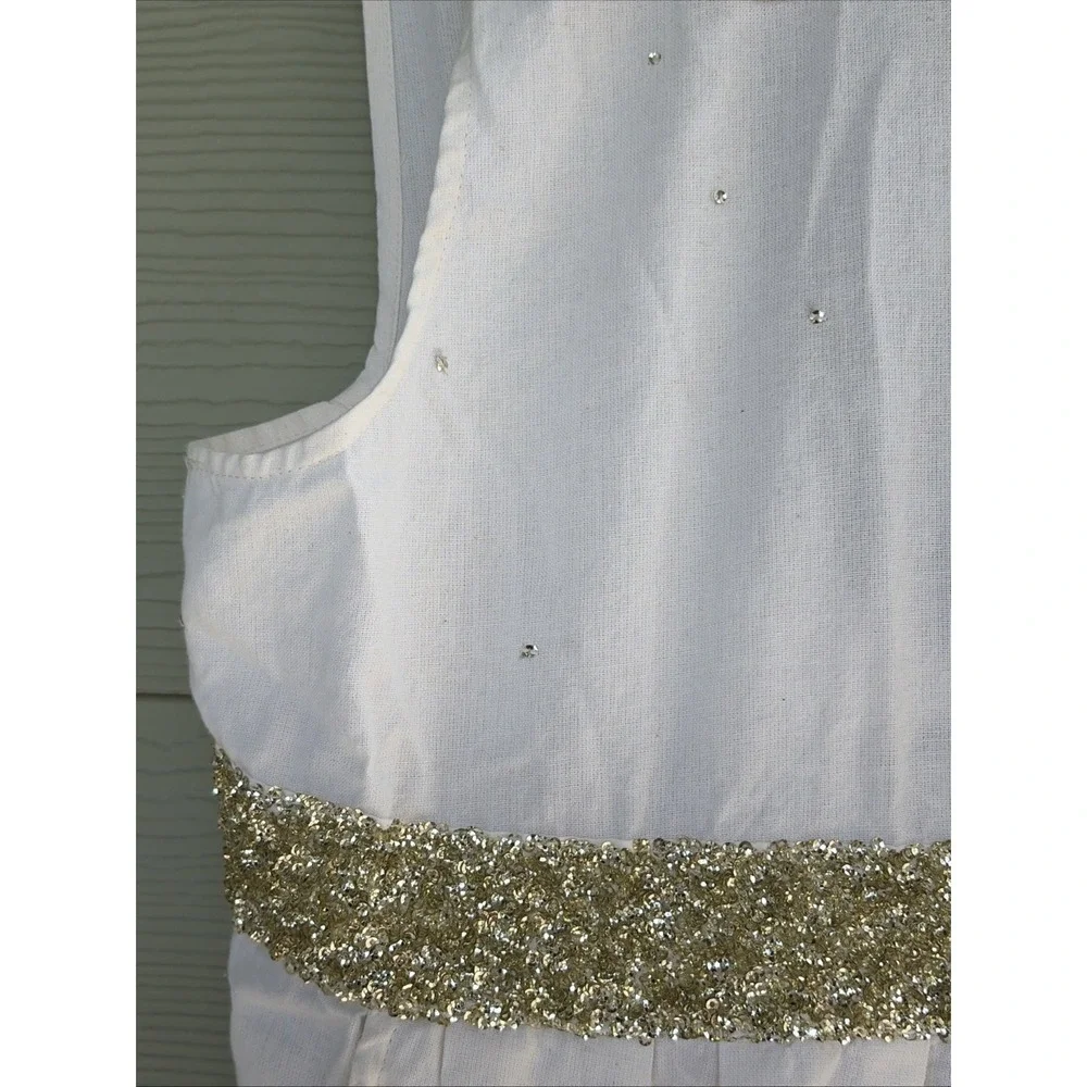 Anthropologie Home Off White Clemence Collared Metallic Sparkle Apron NEW NWT